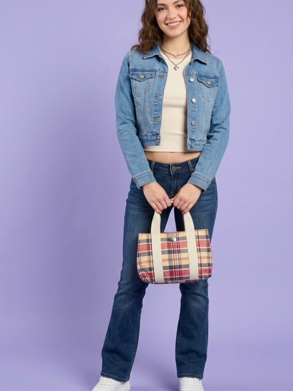 VTG Tommy Hilfiger Plaid Mini Canvas Tote Bag Handbag Tartan Preppy Academia Y2K